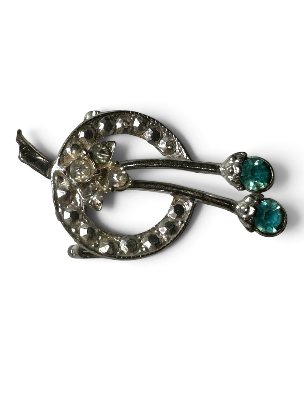 Vintage Blue Rhinestone Floral Circle Brooch